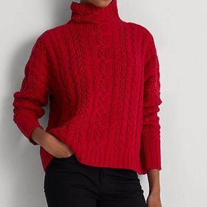 RALPH LAUREN Women's Red Cable Knit Sweater